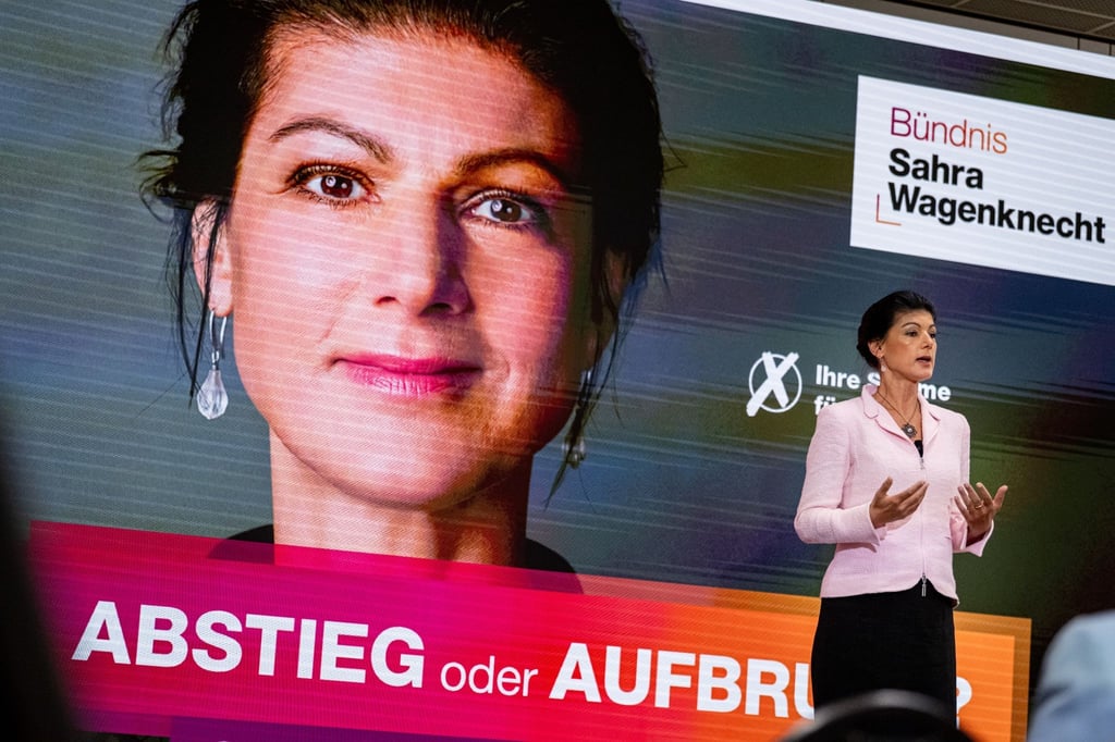 Sahra Wagenknecht spricht auf einer Vorstellung der EU-Wahlkampagne des BSW.