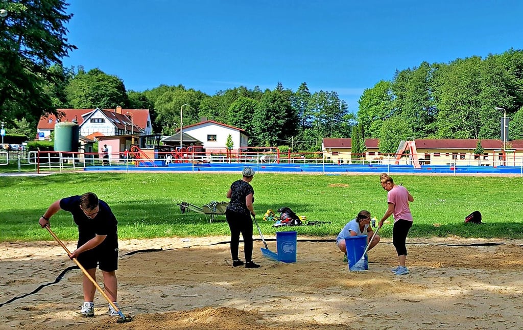 Die Volleyballer vom SV Welbsleben helfen beim Arbeitseinsatz.