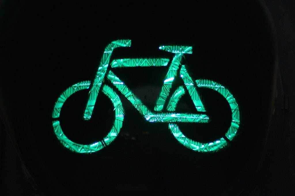Eine Ampel zeigt ein grünes Fahrrad.