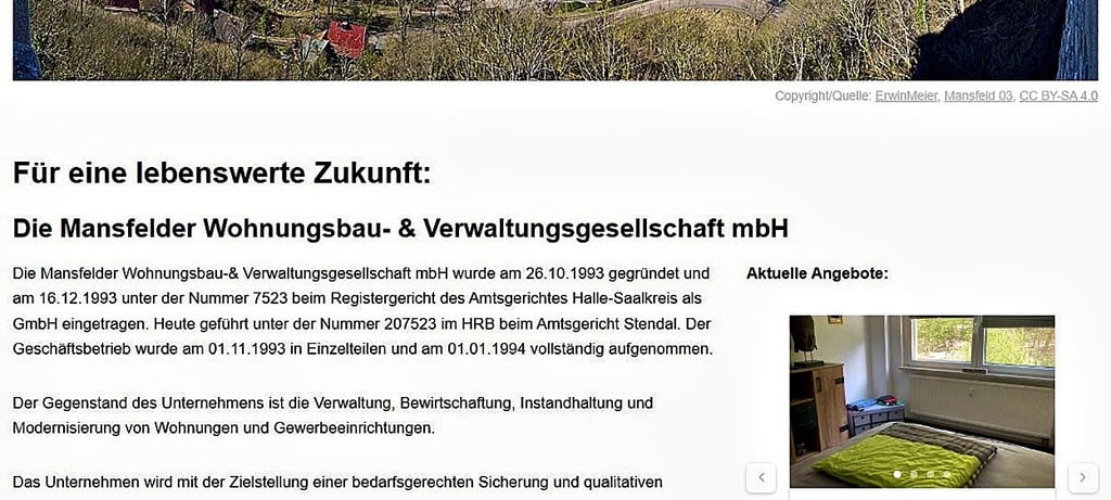 Ein Blick auf die Startseite der Mansfelder Wohnungsbau- und Verwaltungsgesellschaft im Internet