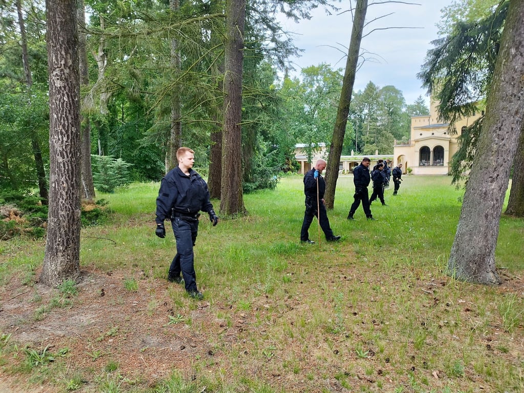 Ein Aufgebot der Polizei ist im benachbarten Park Sanssouci im Einsatz.