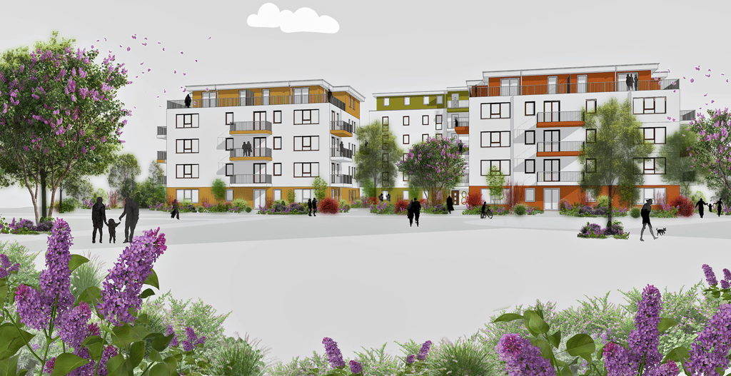 Die Visualisierung zeigt, wie der Wohnpark in Magdeburg nach der Fertigstellung aussehen soll.