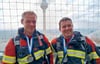 Michael Els (l.) war mit Christian Zein als Partner beim Firefighter Stairrun in Berlin am Start. 