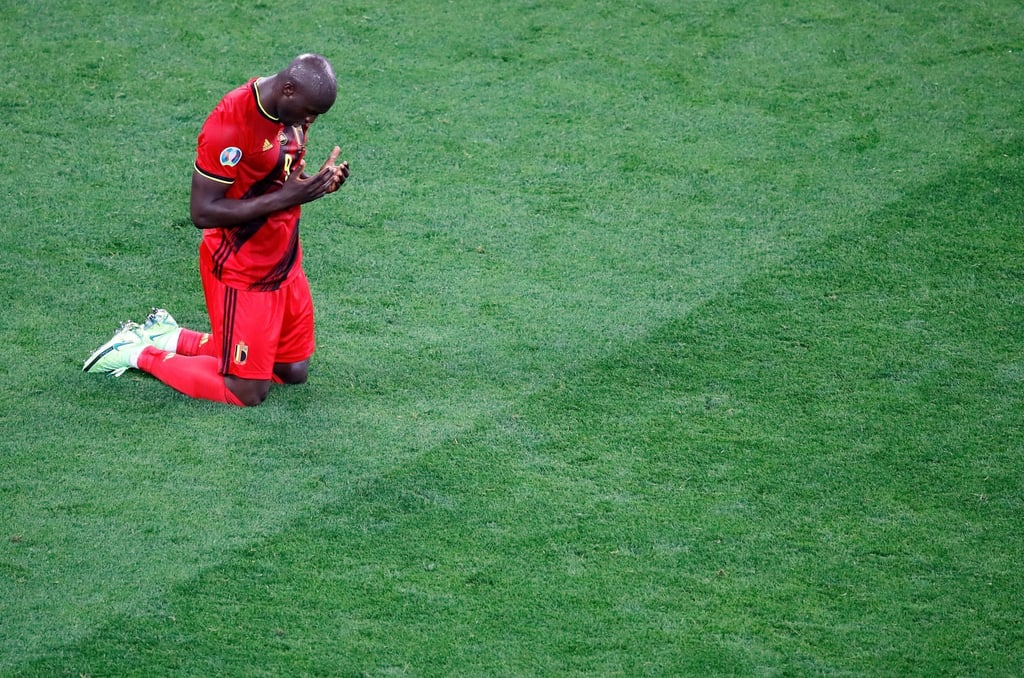 Romelu Lukaku (Belgien) feiert das 3:0 gegen Russland.