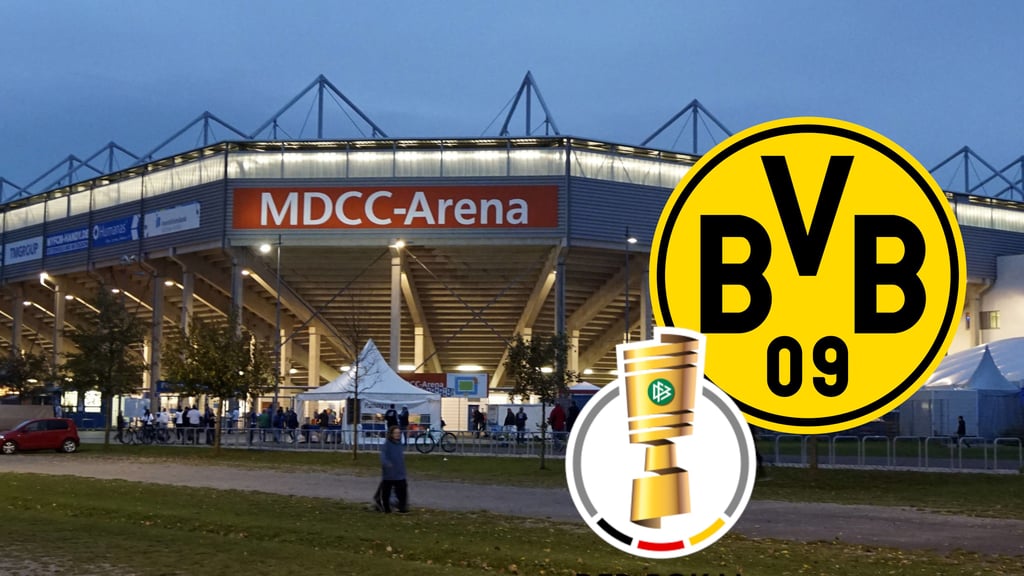 Der BVB wird nun doch nicht im Magdeburger Stadion gegen Phönix Lübeck spielen. Hier noch mit dem alten Schriftzug an der Fassade.