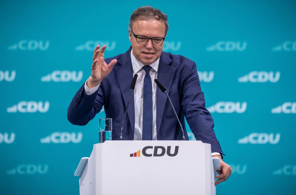 Mario Voigt, CDU-Spitzenkandidat für die Landtagswahl in Thüringen, beim CDU-Bundesparteitag.