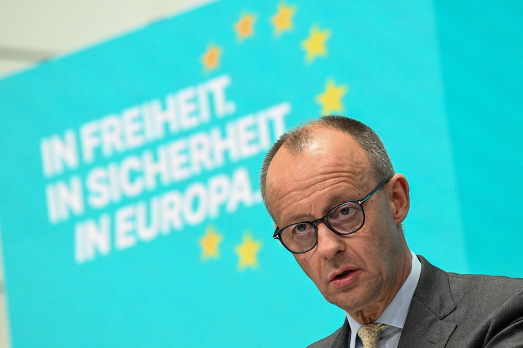 Friedrich Merz, Vorsitzender der CDU, spricht während einer Pressekonferenz im Konrad-Adenauer-Haus.