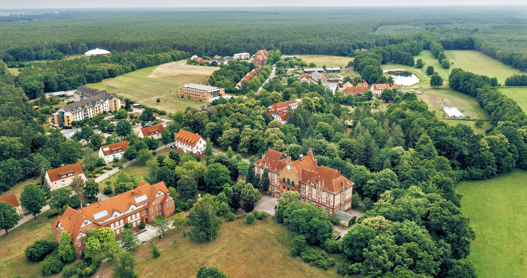 Friedensau im Jerichower Land aus der Vogelperspektive.