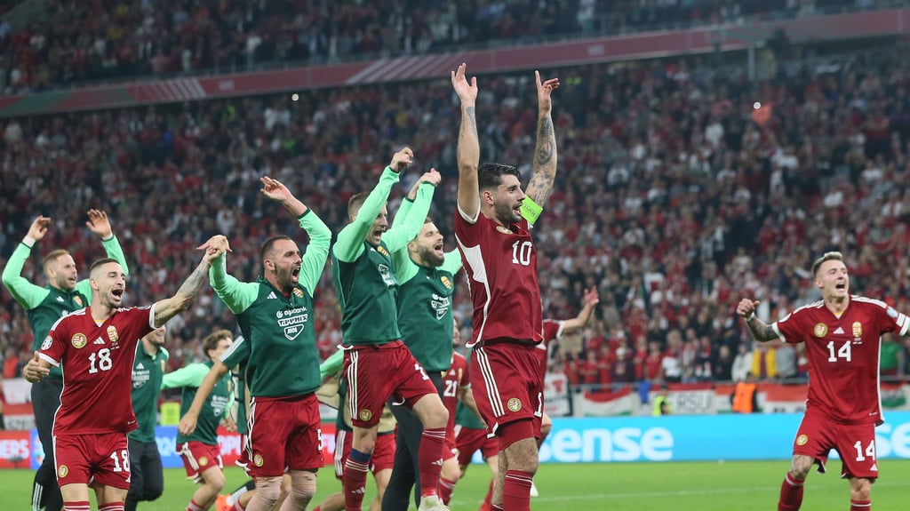 Ungarns Nationalspieler bejubeln die Qualifikation für die EM