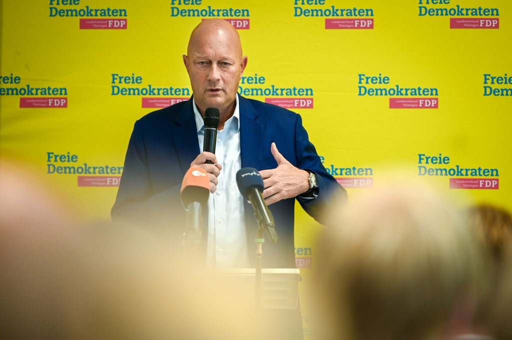Thomas L. Kemmerich, FDP-Landesvorsitzender und Mitglied des Landtages, bei einer Rede.