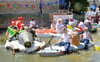Das Bäckerteichrennen, an dem in diesem Jahr sieben Boote teilnahmen, ist beim Bellebener Heimatfest ein Publikumsmagnet.