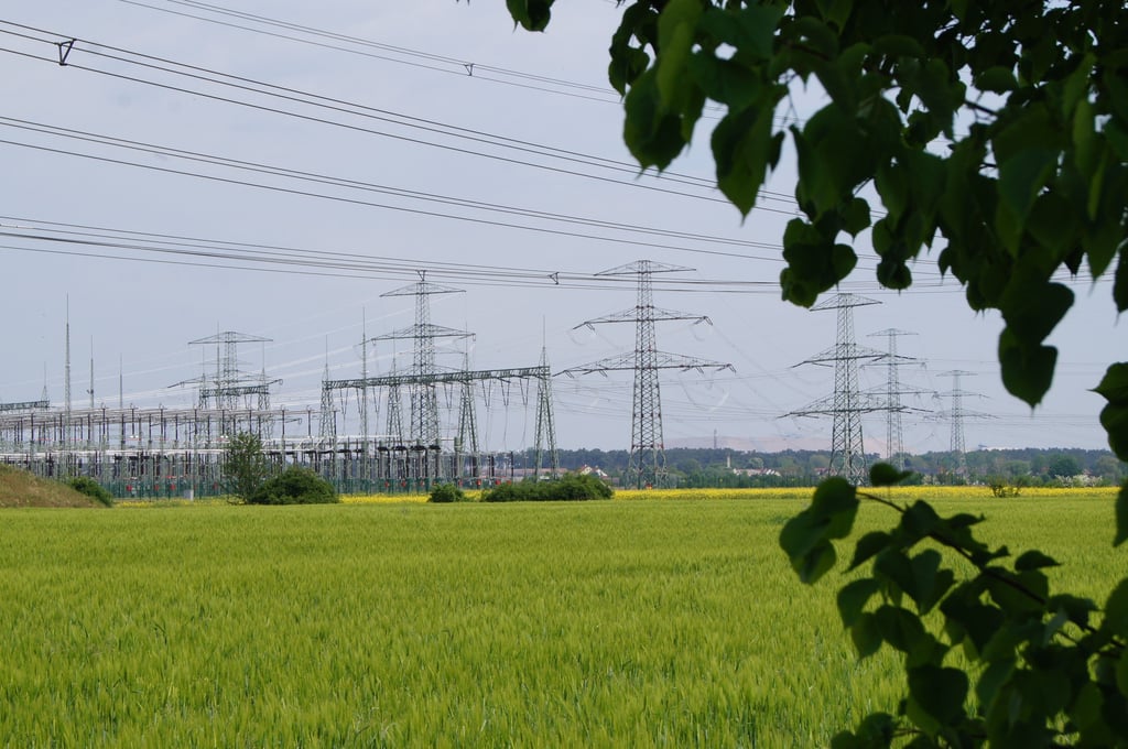 Blick auf das Umspannwerk Wolmirstedt nördlich von Magdeburg. Für die Intel-Werke muss die Energieversorgung massiv ausgebaut werden. 
