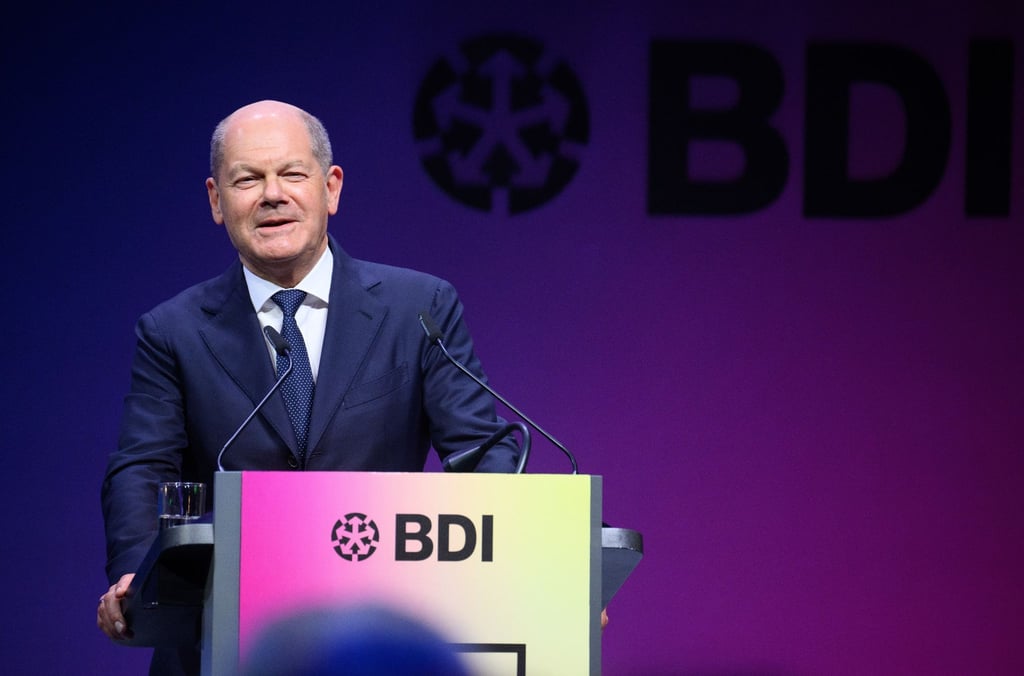Bundeskanzler Olaf Scholz (SPD) spricht beim Tag der deutschen Industrie 2024 des Bundesverbandes der Deutschen Industrie (BDI).
