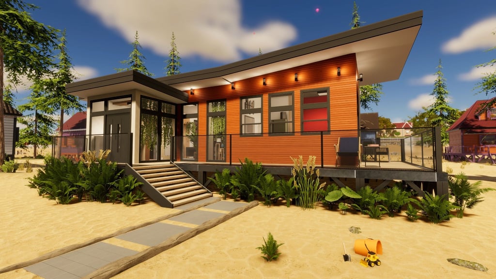 Schick im Pavillon-Stil: Ein fertiges Haus in „House Flipper 2“.
