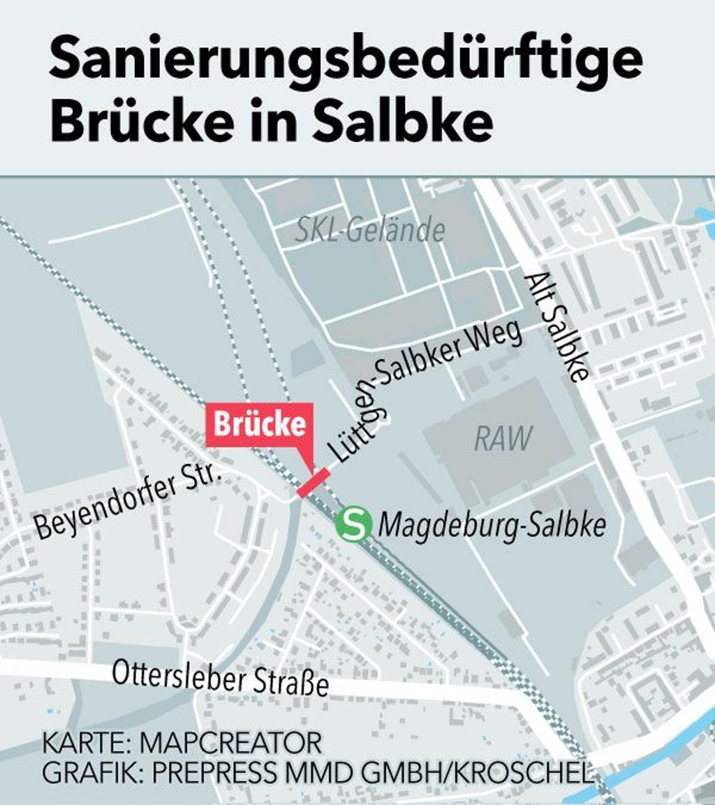 Hier liegt die Brücke in Magdeburg-Salbke.