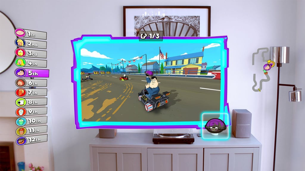 Bei dem Spiel „Warped Kart Racers“ lenkt man einen Rennwagen mit Hilfe eines imaginären Lenkrads.