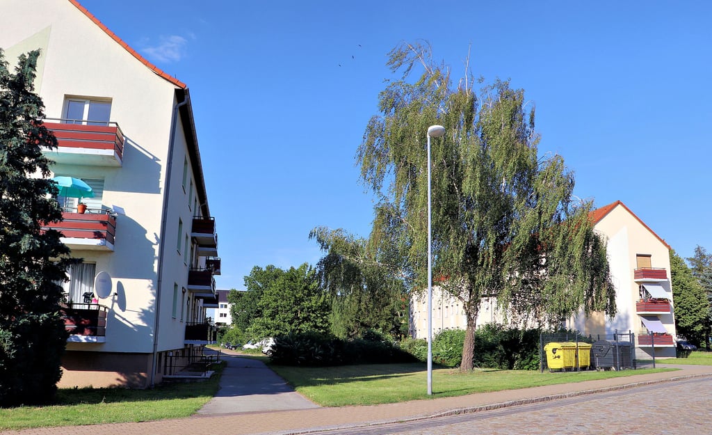 Heute gibt es im Wohngebiet „Lustgarten“ und an der Parchener Straße noch viel Grün zwischen den einzelnen Wohnblöcken.