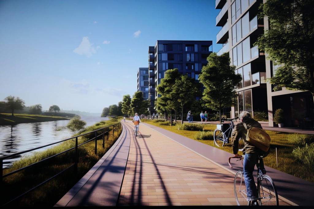 Eine erste Vision für das künftige Wohnquartier an der Elbe.