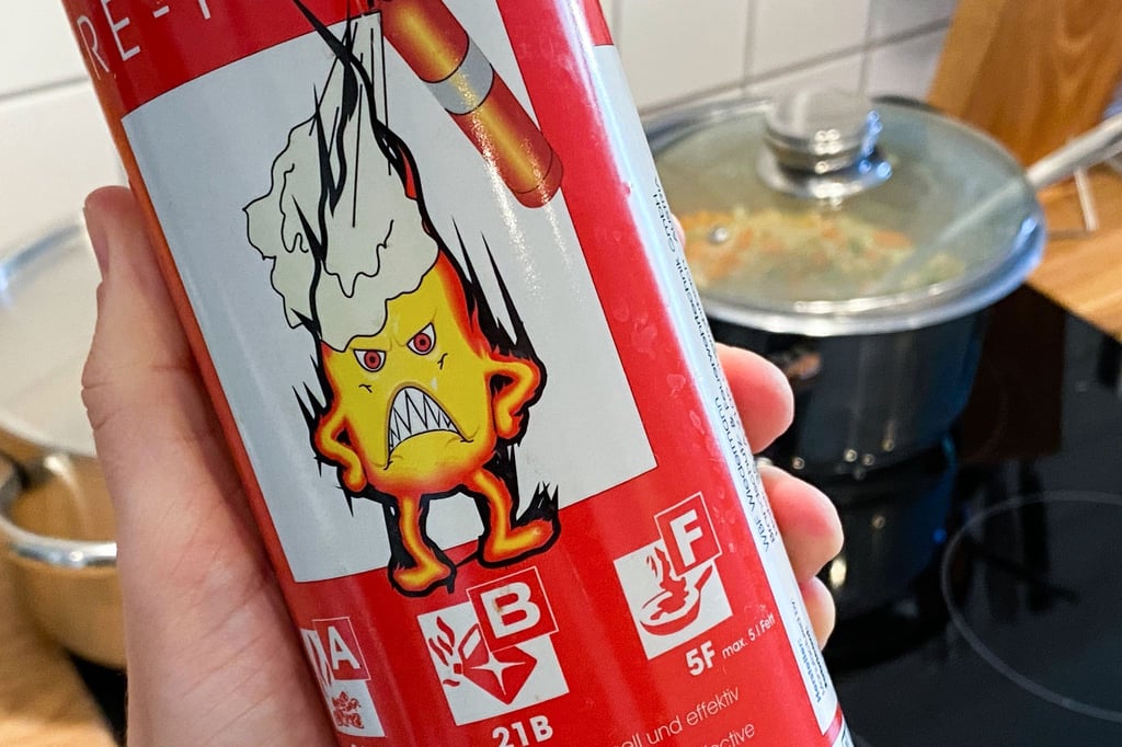 Die aufgedruckten Brandklassen - hier A, B und F - geben an, zum Löschen welcher Brandherde sich ein Feuerlöscher eignet.