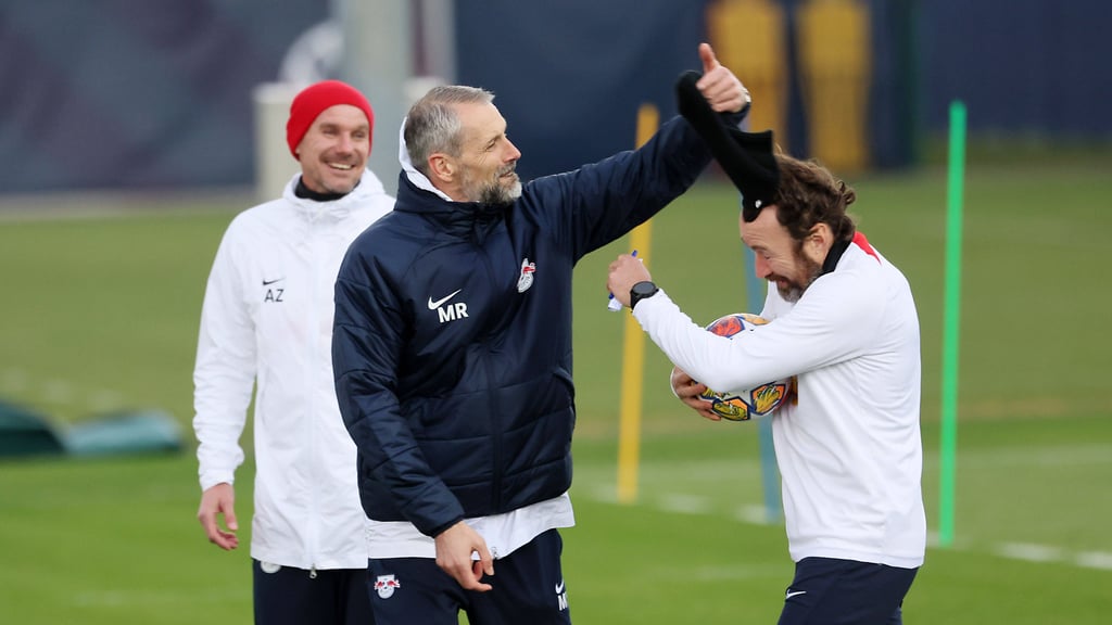 Das Leipziger Trainer-Trio Alex Zickler, Marco Rose und Marco Kurth (v.l.)
