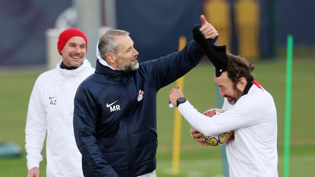 Das Leipziger Trainer-Trio Alex Zickler, Marco Rose und Marco Kurth (v.l.)