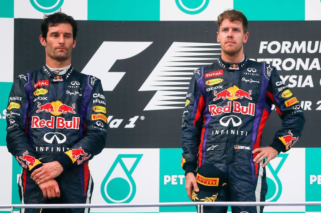Sebastian Vettel (r.) missachtete 2013 eine Teamorder. Mark Webber war der Leidtragende