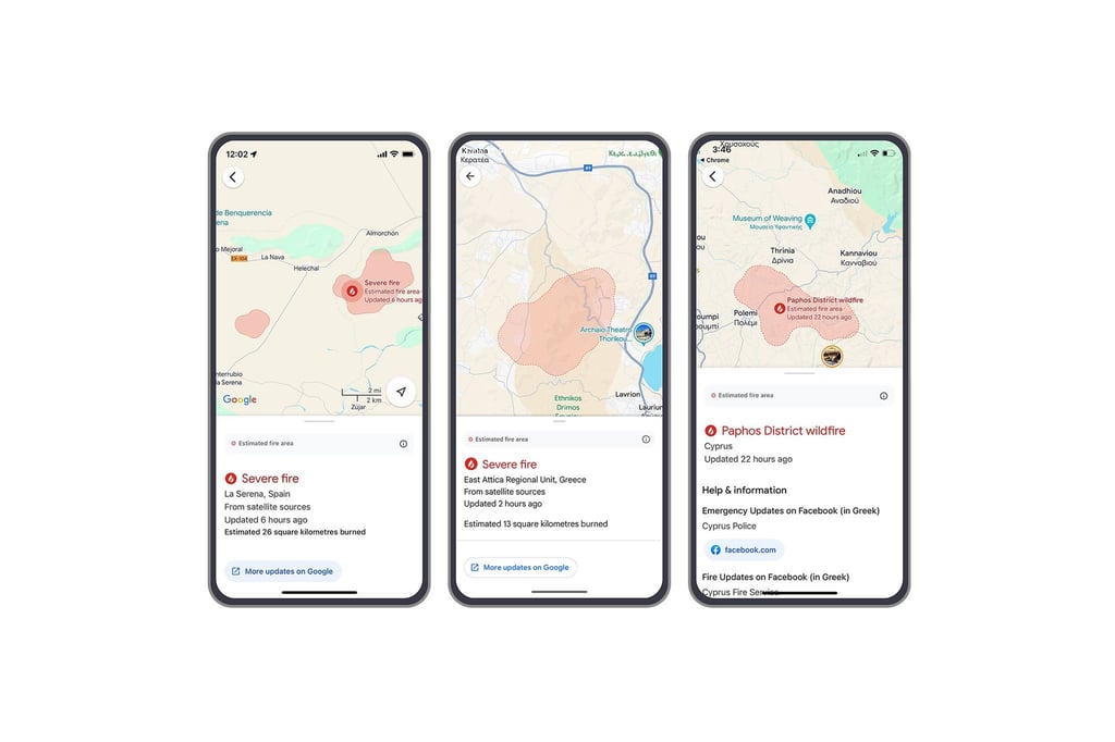 Google Maps warnt jetzt auch in etlichen europäischen Ländern vor Waldbränden.