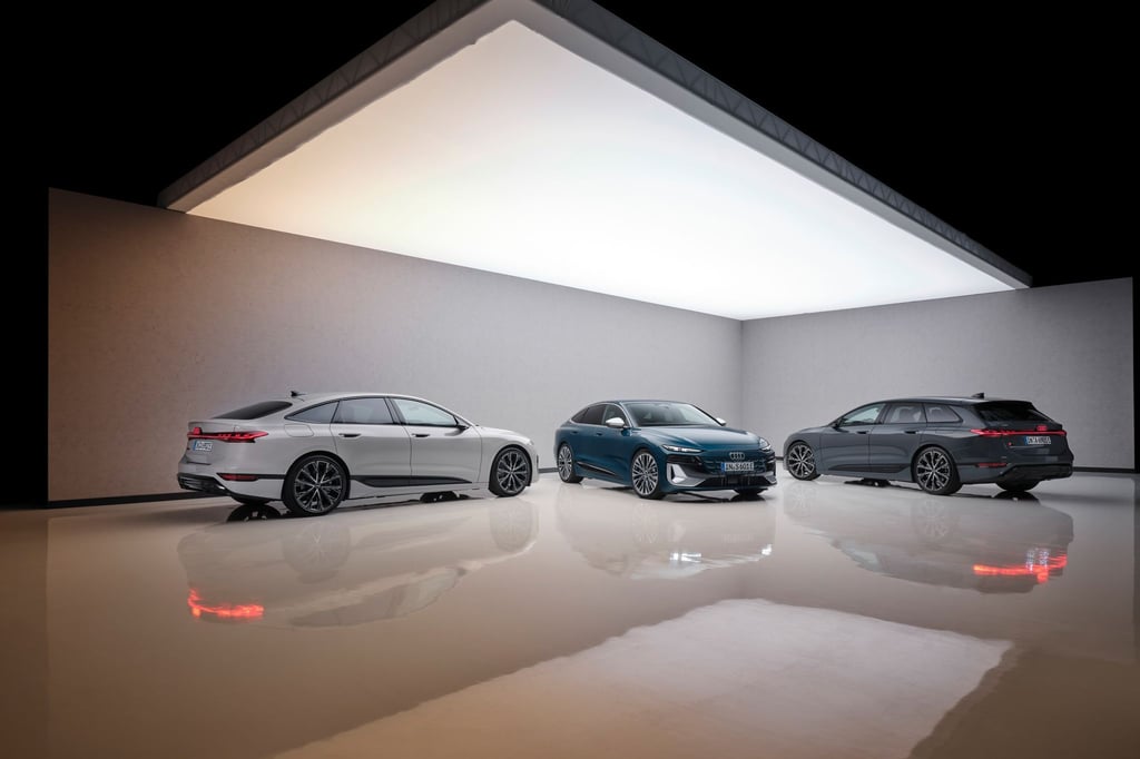 Die neue E-Tron-Familie von Audi (l-r): A6 Sportback e-tron, S6 Sportback e-tron und A6 Avant e-tron.