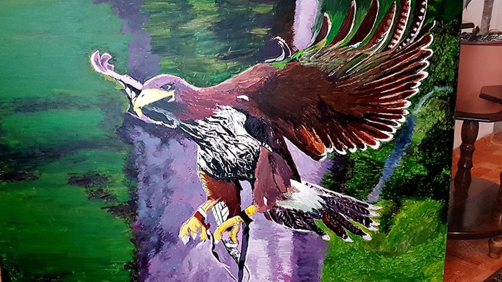 Dieses Acryl-Bild von einem Wüstenbussard, hier ein Ausschnitt, berührt die Herzen. Die Seniorin Ingeburg Bastian aus Osterburg im Kreis Stendal malte es und wird nun vom Magdeburger Zoo eingeladen.