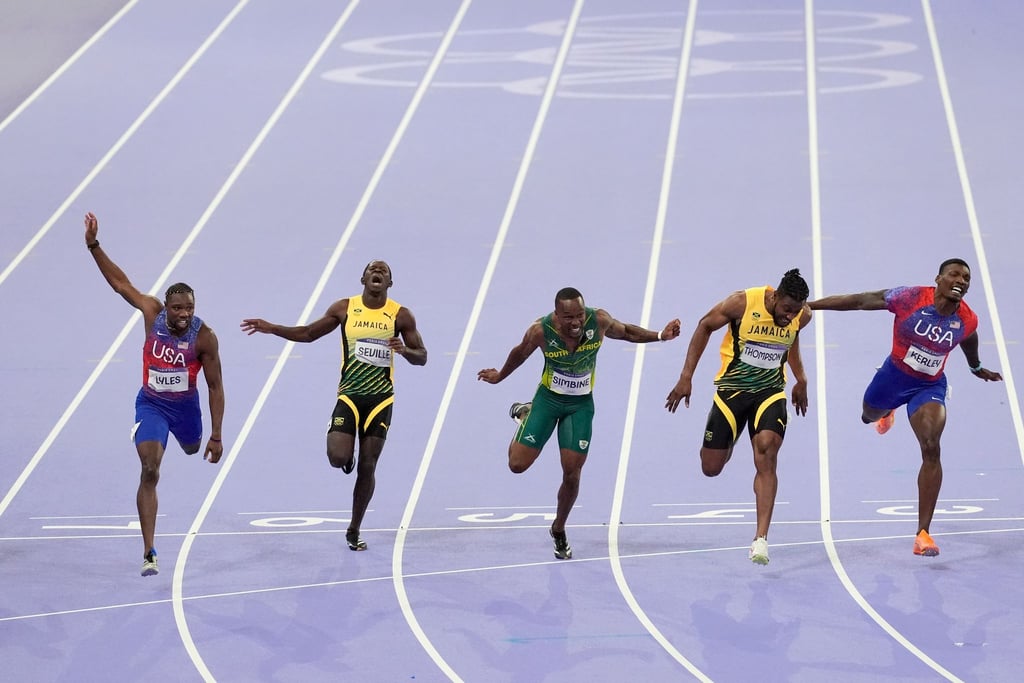 Der knappe Zieleinlauf im 100-Meter-Finale bei Olympia.
