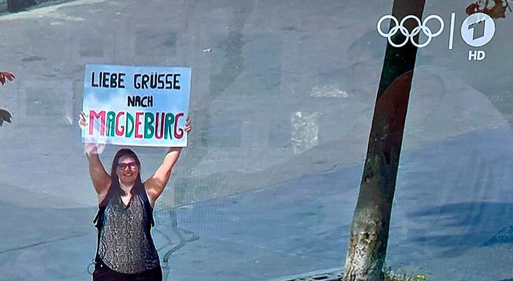 Dienstagmorgen, kurz nach 9 Uhr, live bei der ARD: Mathilde Lemesle wirbt plakativ für Magdeburg.