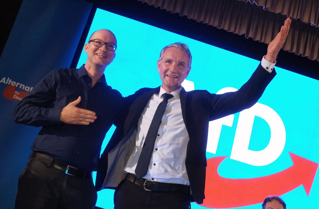 Björn Höcke (rechts) und der AfD-Co-Vorsitzende in Thüringen, Stefan Möller.