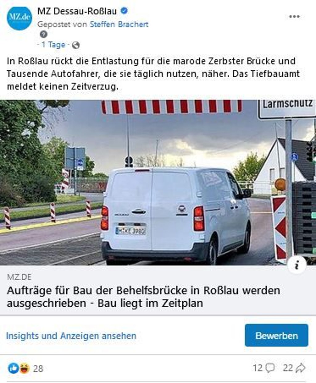 Der Post zur Zerbster Brücke in Roßlau bekam vergangene Woche die größte Reichweite.