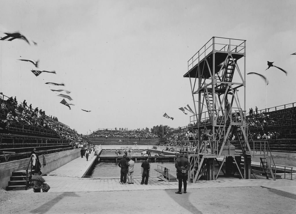 Das Stadion neue Welt in Magdeburg während der Schwimm-Europameisterschaft 1934: Anlässlich dazu wurde eine neue Kampfbahn errichtet.