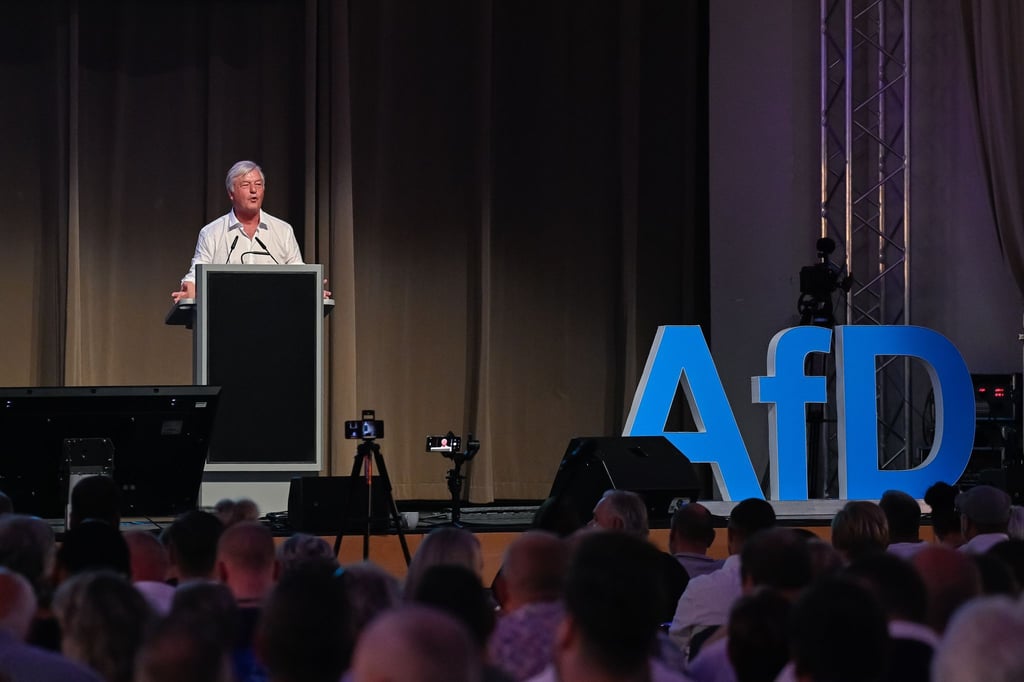 Jürgen Elsässer auf dem AfD-Landesparteitag in Magdeburg.