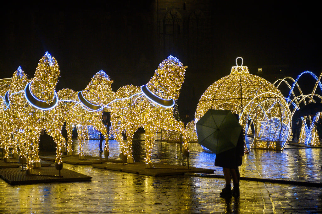 Die Pferde des Magdeburger Halbkugelversuches auf dem Domplatz gehören zu den omposanten Großinstallationen der Magdeburger Lichterwelt. Nun wird eine Idee für eine weitere Großplastik gesucht.