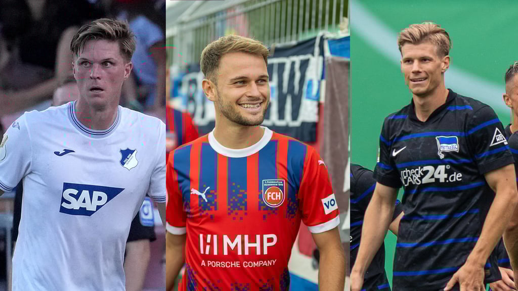 Ex-FCM-Spieler (v.li.): Marius Bülter von TSG Hoffenheim, Leo Scienza vom 1. FC Heidenheim und Luca Schuler von Hertha BSC.