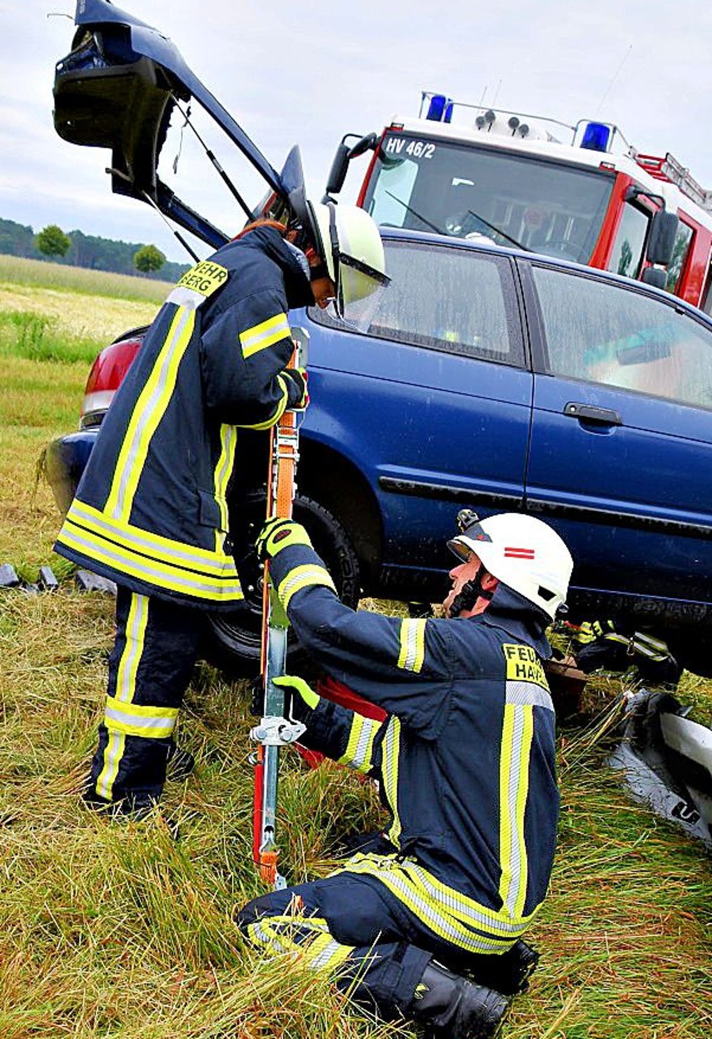 Bei der Einsatzübung Mitte Juni nahe Garz haben die Kameraden den Einsatz des Abstützsystems trainiert.