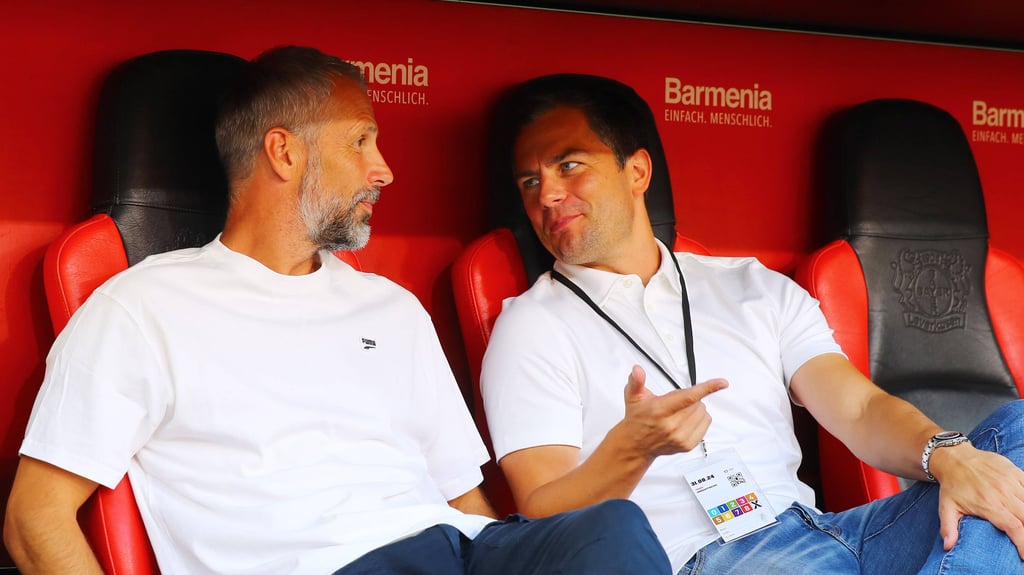 RB-Trainer Marco Rose (l.) und RB-Sport-Geschäftsführer Marcel Schäfer