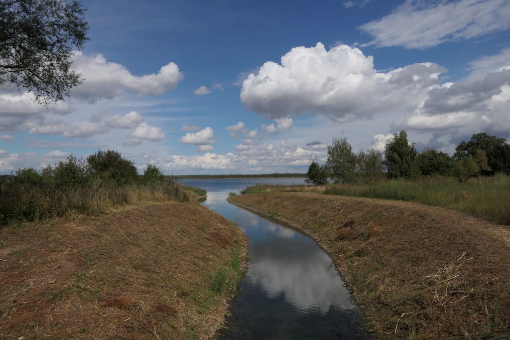 Der Ableiter transport das überschüssige Seewasser in Richtung der Luppe.