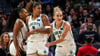 Nyara Sabally (links) und Leonie Fiebich haben sich mit den New York Liberty für die Playoffs das Heimrecht gesichert.