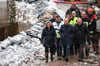 Steffi Lemke mit Kanzler Olaf Scholz und Ministerpräsident Reiner Haseloff im Januar beim Hochwasser der Helme in Mansfeld-Südharz