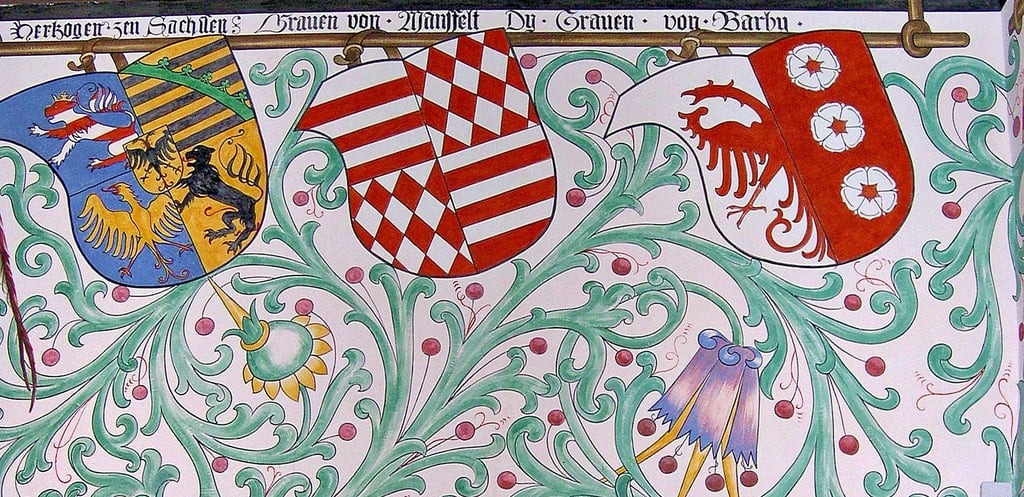 „Die Graven von Barby“. Das Barbyer Wappen (rechts) im Merseburger Domkapitel.