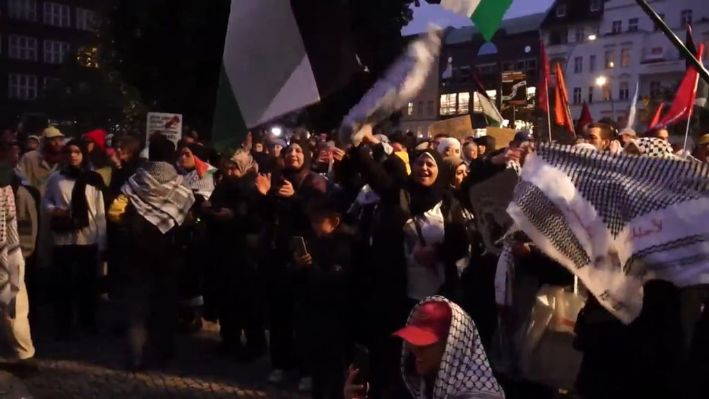 Als die Demonstrantinnen und Demonstranten von dem Angriff hören, feiern sie lautstark.