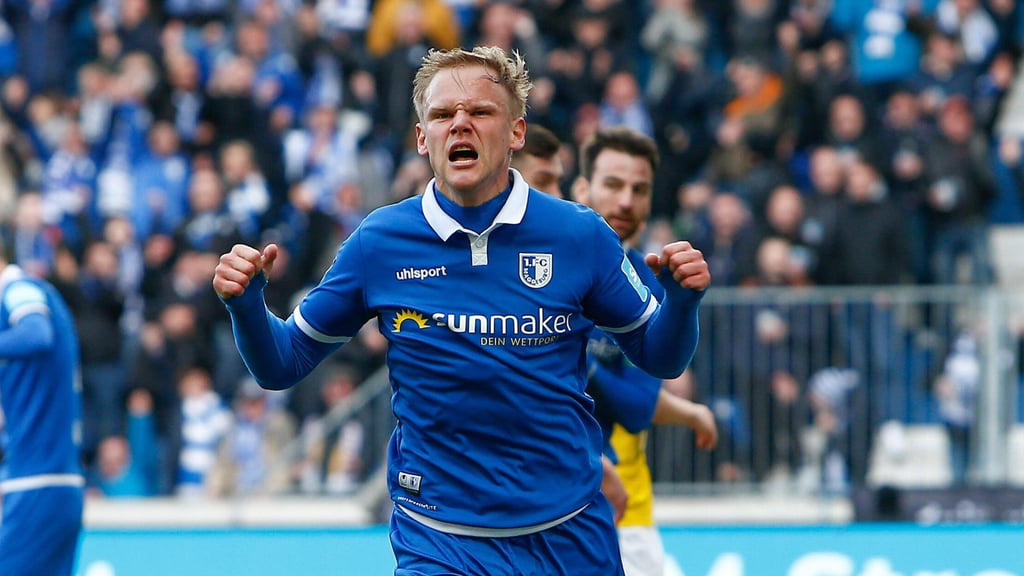 Sören BErtram absolvierte 67 Pflichtspiele für den 1. FC Magdeburg, erzielte dabei 14 Treffer. So wie hier am 29. Februar 2020 gegen den FC Carls Zeiss Jena.
