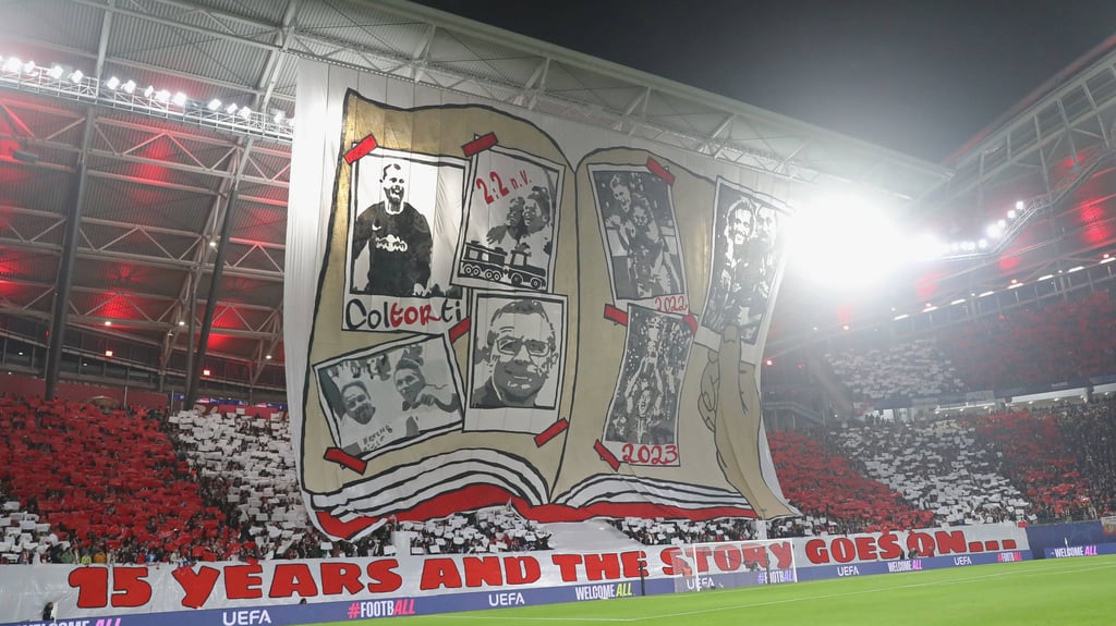 15 Jahre RB Leipzig: Geburtstagschoreo der Fans vor dem Spiel gegen Juve.