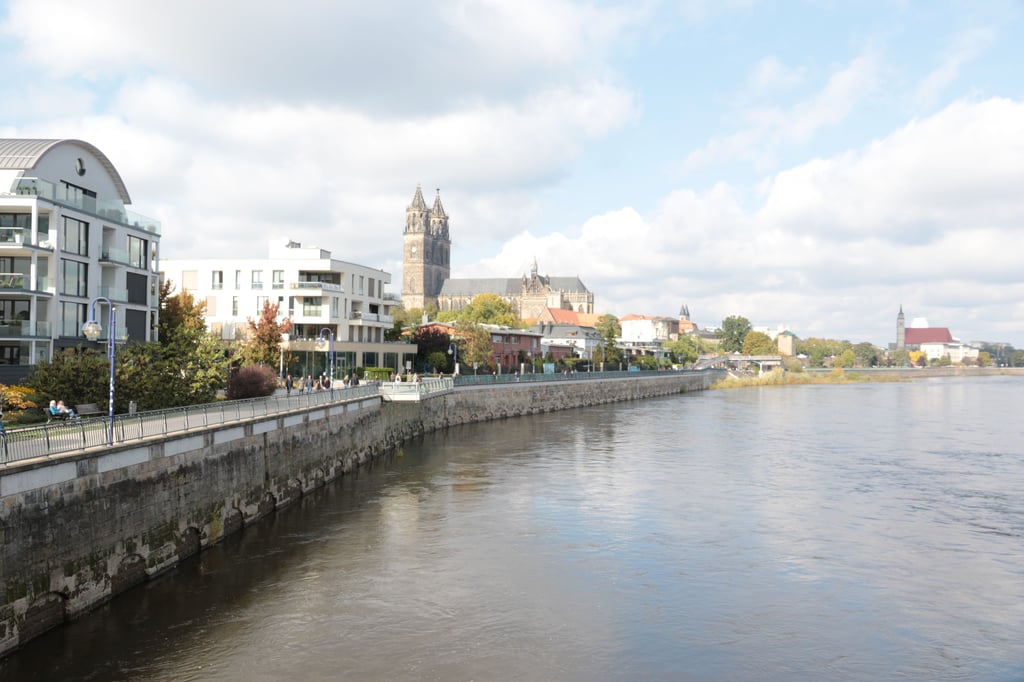 Am Elbufer zwischen Hubbrücke und Lukasklause soll mit einer mobilen Deichvariante gearbeitet werden.