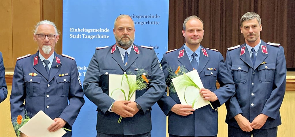 Die neue Gemeindewehrleitung aus Thomas Rudel, Enrico Mertynink, Daniel Paasche und Marcel Franke in Tangerhütte.
