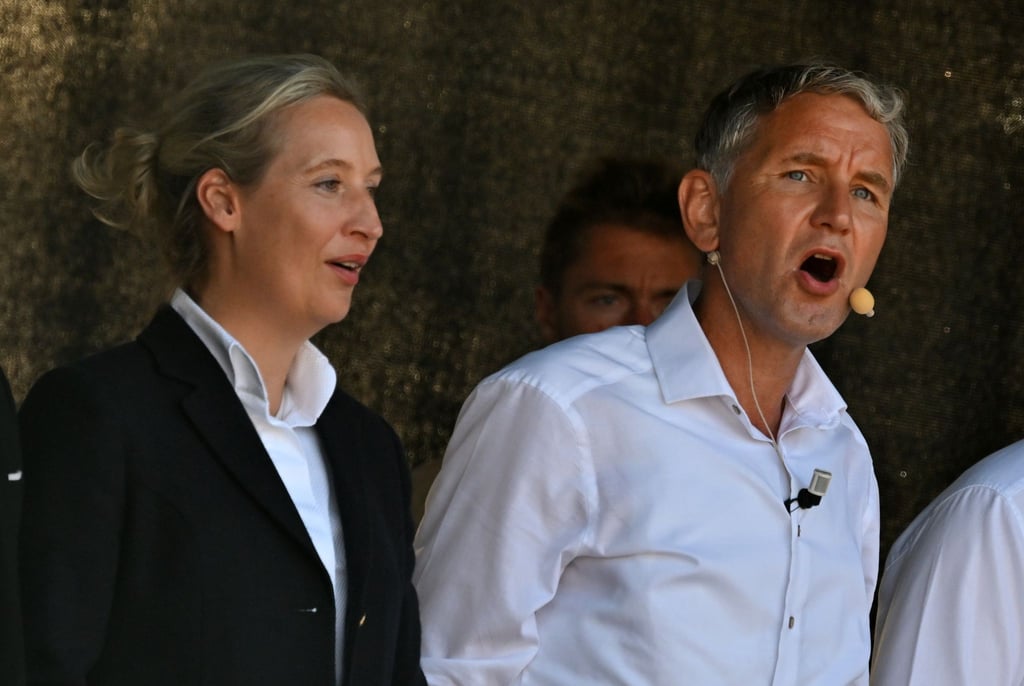 Früher ging Alice Weidel auf Distanz zum Thüringer AfD-Landesvorsitzenden, Björn Höcke, der zu den wichtigsten Vertretern der Rechtsaußen-Strömung der Partei zählt – inzwischen treten beide gemeinsam im Wahlkampf auf. (Archivbild)