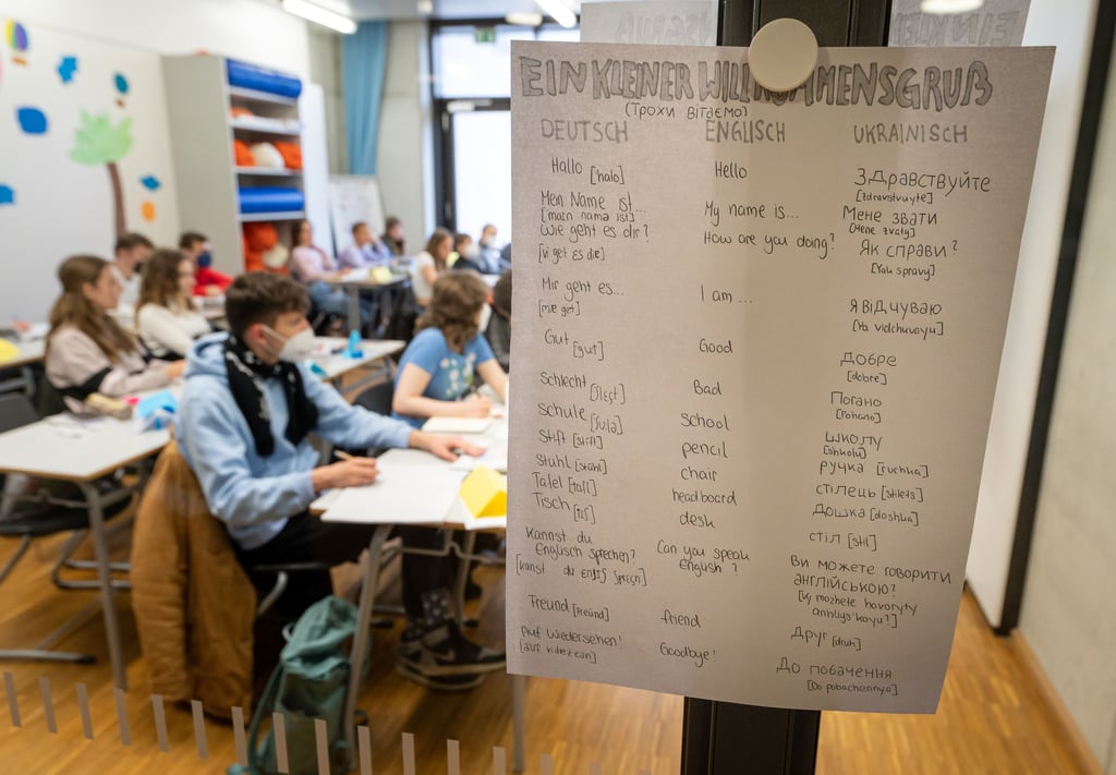 Ukrainische Schüler im Deutschunterricht. Gut 6.100 Kinder und Jugendliche aus dem von Russland angegriffenen Land besuchten zuletzt Schulen in Sachsen-Anhalt.